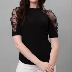 EUC Black Zara Ruffle Sleeve 3/4 Sleeve Top Size Medium